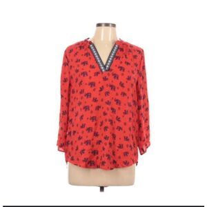 Society Girl red blue elephant small v neck blouse